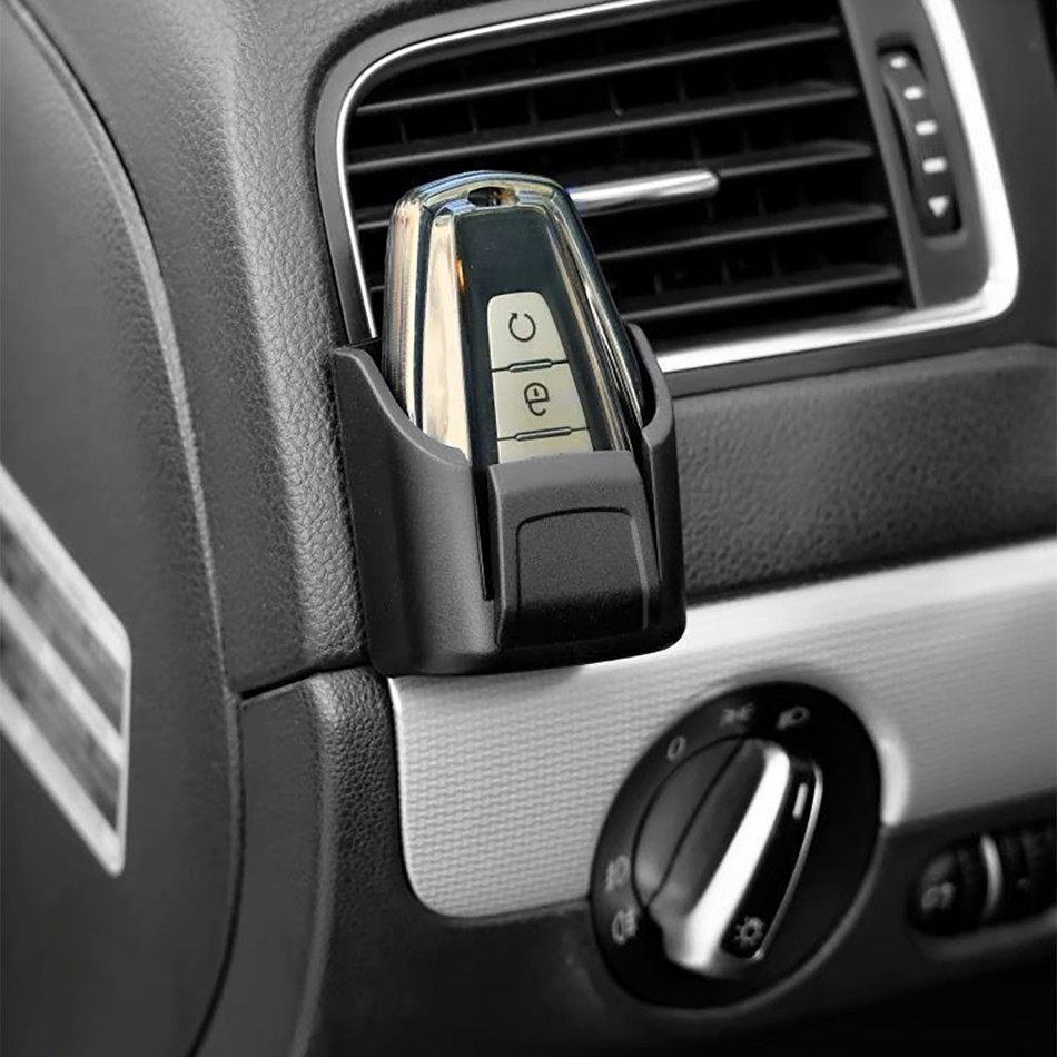 In-car key organizer and key card holder reducing the risk of forgetting keys or leaving the vehicle running when departing