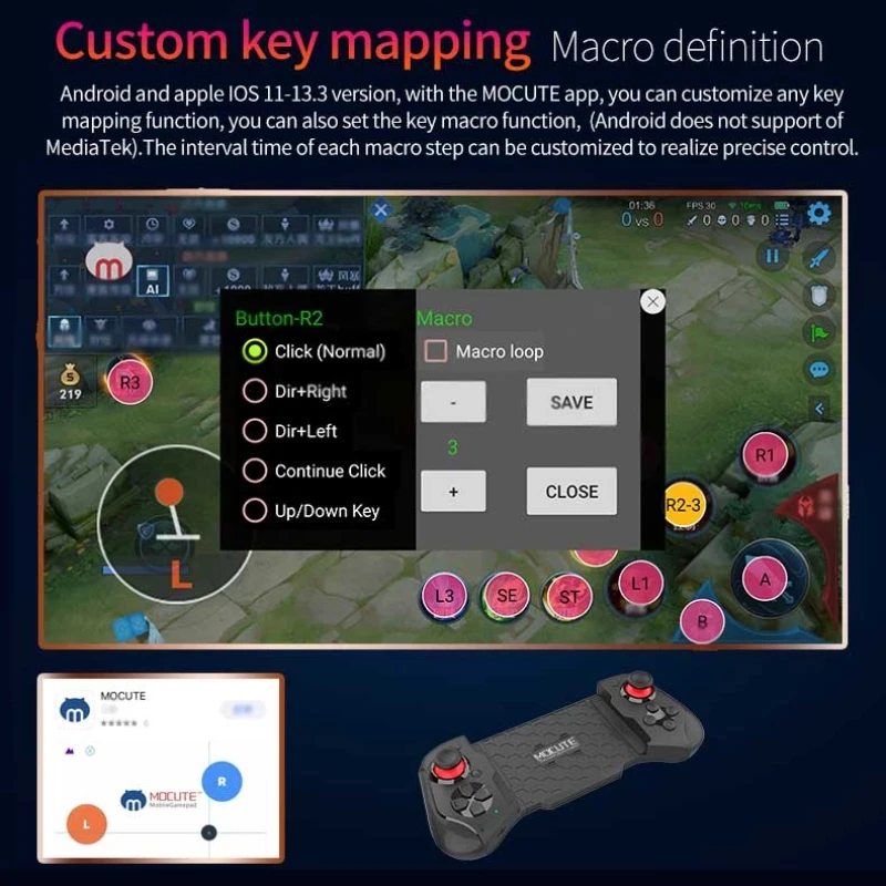 Cell Phone Gamepad Joystick Bluetooth Controller for iPhone Android PUBG Mobile Gaming Mando