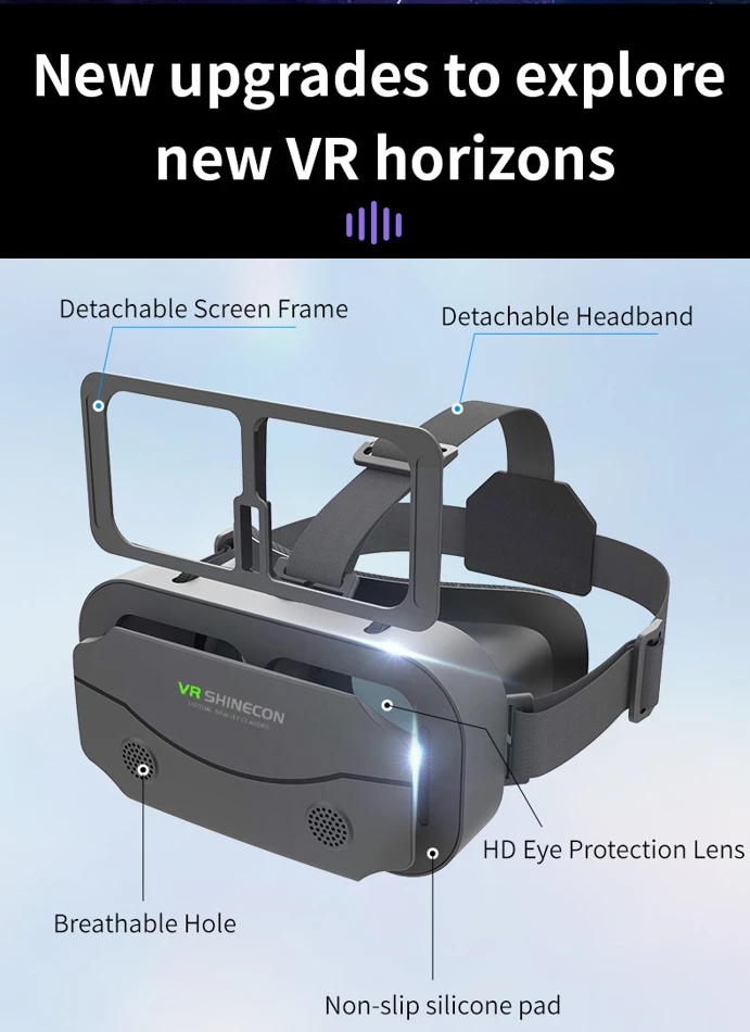 SHINECON 3D Virtual Reality Headset for 5-7 Inch Smartphones, compatible with Google Cardboard VR glasses, includes original box.