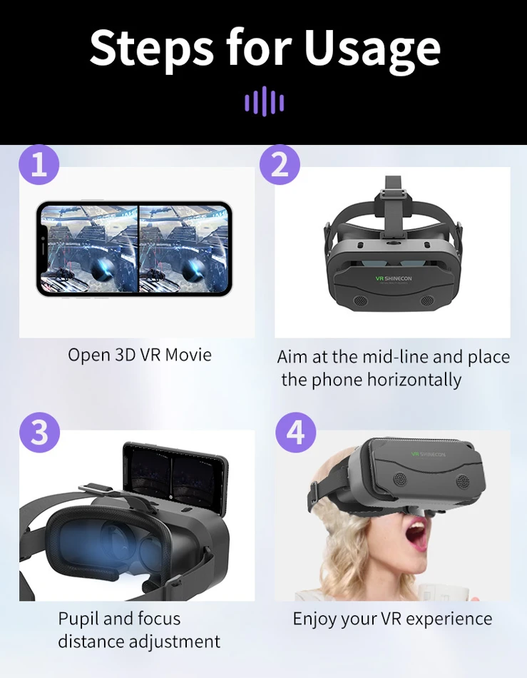 SHINECON 3D Virtual Reality Headset for 5-7 Inch Smartphones, compatible with Google Cardboard VR glasses, includes original box.