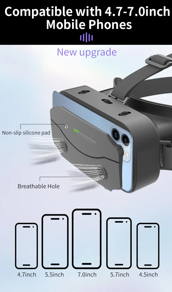SHINECON 3D Virtual Reality Headset for 5-7 Inch Smartphones, compatible with Google Cardboard VR glasses, includes original box.