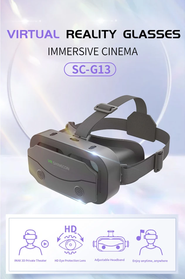 SHINECON 3D Virtual Reality Headset for 5-7 Inch Smartphones, compatible with Google Cardboard VR glasses, includes original box.