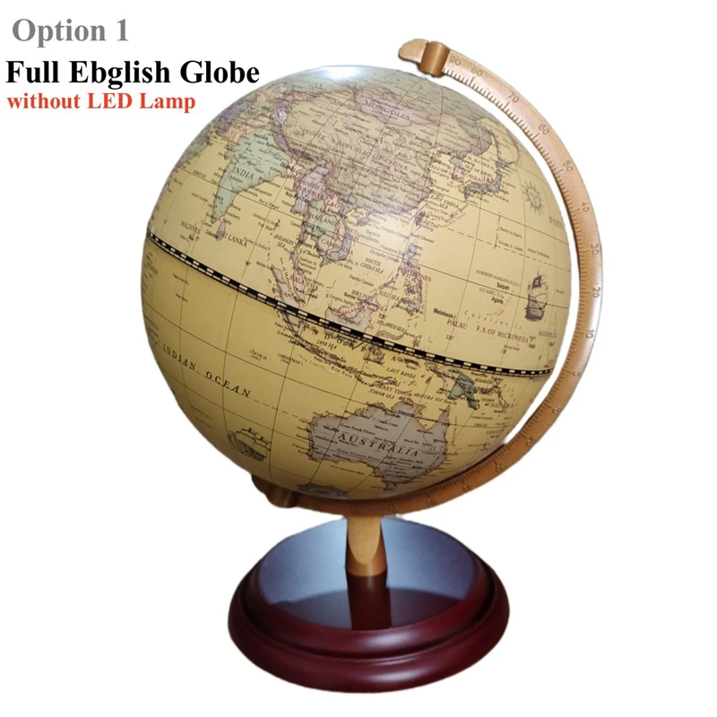 Sphere 20cm English Chinese World Globe HD Printed LED Lamp Classical Globe Redwood Base ABS 360 Living Room Crafts