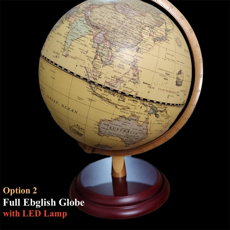Sphere 20cm English Chinese World Globe HD Printed LED Lamp Classical Globe Redwood Base ABS 360 Living Room Crafts