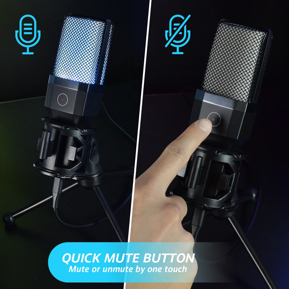Professional Microphone Condenser Gaming Mic USB Wired Streaming Studio Podcast Kit RGB PC Karaoke