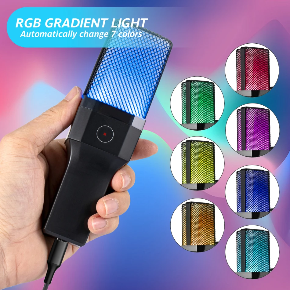 Professional Microphone Condenser Gaming Mic USB Wired Streaming Studio Podcast Kit RGB PC Karaoke