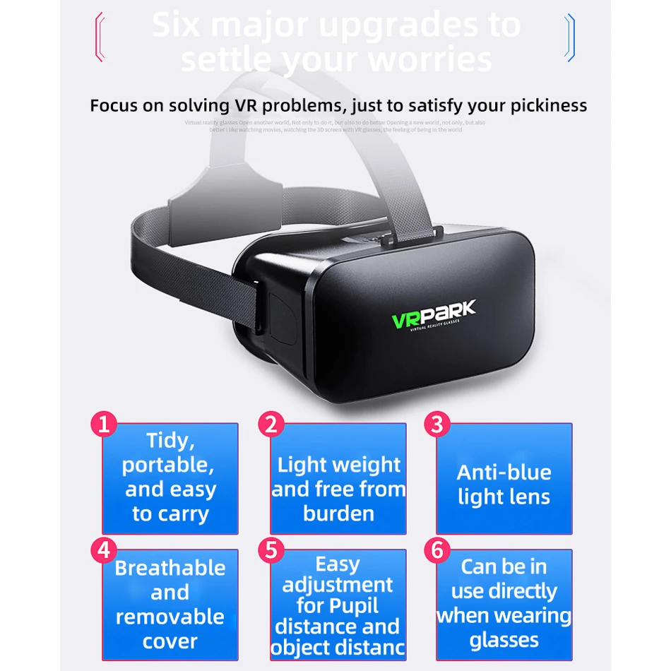 3D Virtual Reality VR Headset for Smartphones. Immersive mobile viewer goggles with adjustable lenses for gaming and video on any cell phone device.