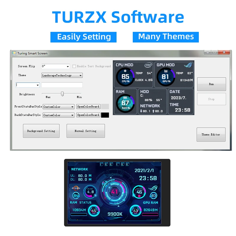 TURZX 3.5 5 Inch IPS USB Secondary Screen Computer CPU GPU RAM HDD Monitor Type C Display NO AIDA64 LCD Windows 10 11