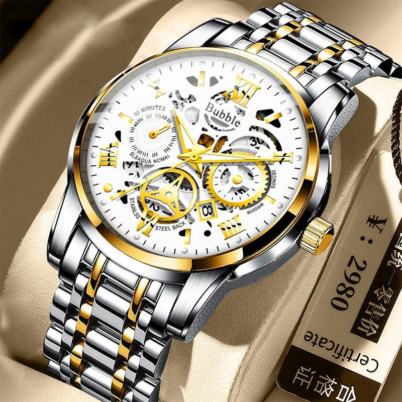 UTHAI Watch For Men Trendy High End Light Luxury Versatile Quartz Wristwatches Waterproof Roman Hollow Male's Clock Watch