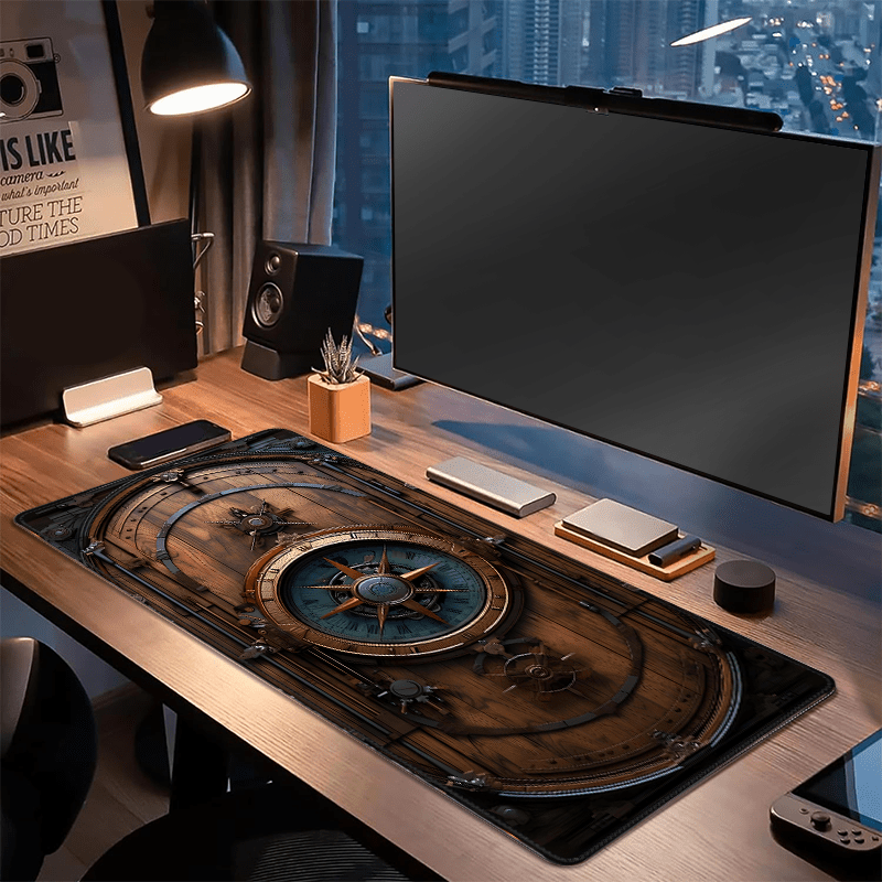 XXL Vintage Steampunk Compass Design Mouse Pad Large Gaming Office Desk Mat Non-Slip Stitched Edges for Gamers and Home Office