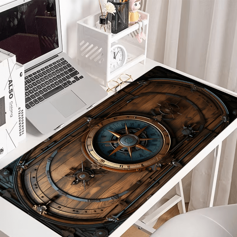XXL Vintage Steampunk Compass Design Mouse Pad Large Gaming Office Desk Mat Non-Slip Stitched Edges for Gamers and Home Office