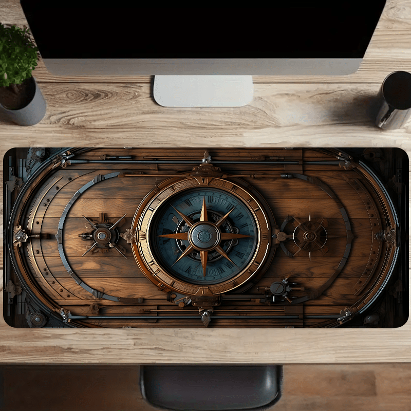 XXL Vintage Steampunk Compass Design Mouse Pad Large Gaming Office Desk Mat Non-Slip Stitched Edges for Gamers and Home Office