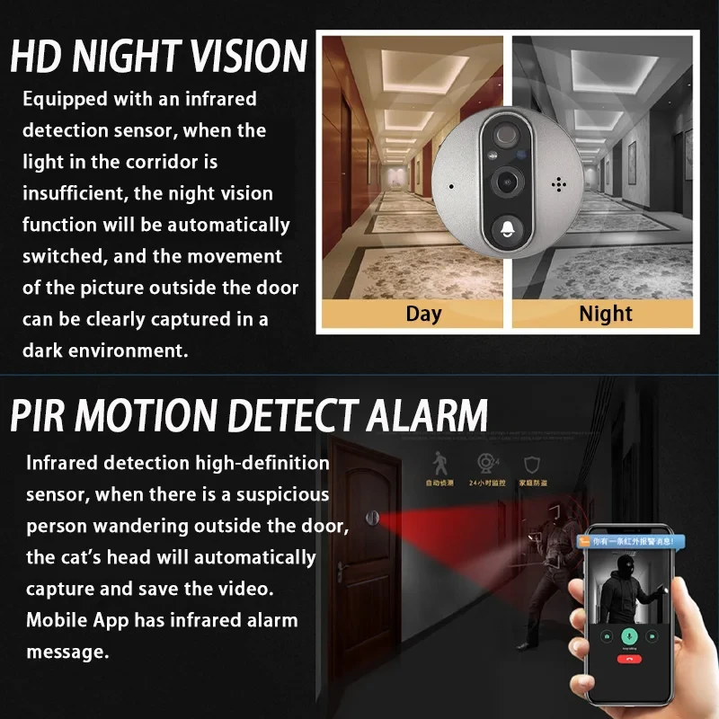 Yuezhe ICam365 Smart Peephole Doorbell Camera Video Intercom Digital Door Viewer 3MP 5000mAh Night Vision 2.4G WiFi
