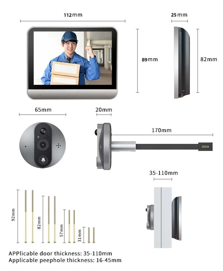 Yuezhe ICam365 Smart Peephole Doorbell Camera Video Intercom Digital Door Viewer 3MP 5000mAh Night Vision 2.4G WiFi