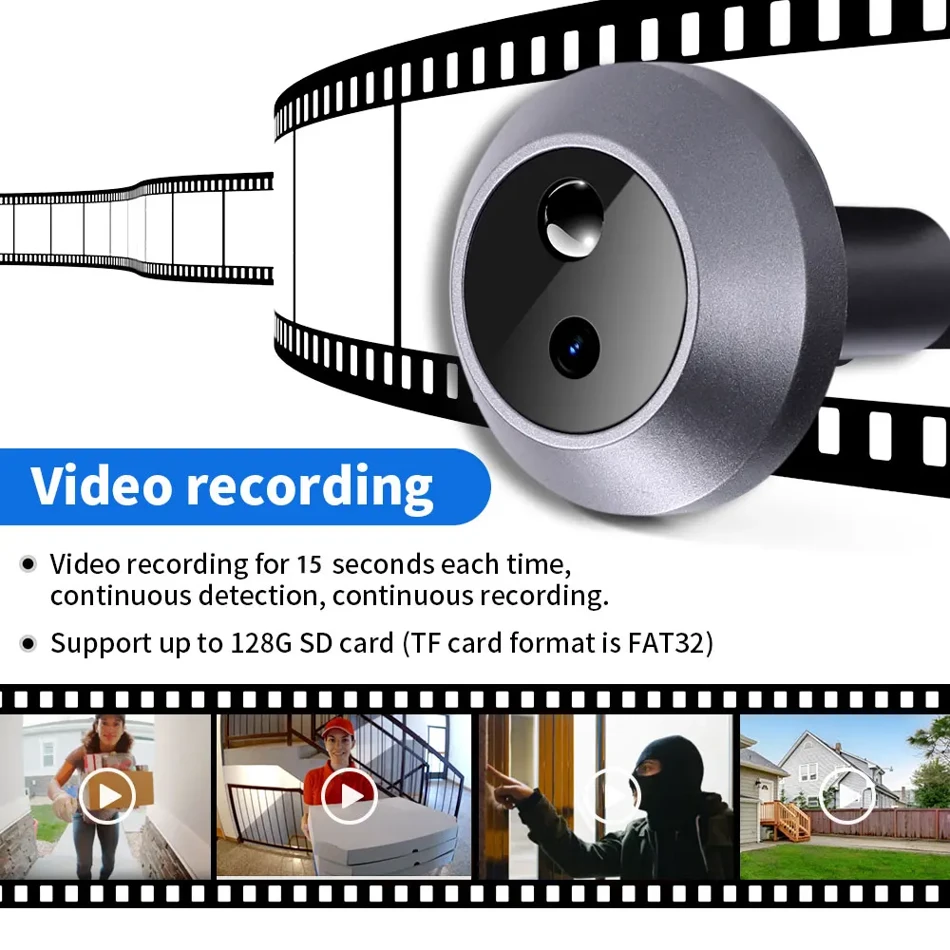 Yuezhe Choice Smart Peephole Door Camera, PIR Motion Detector, 90° Wide Angle, 2.8-inch LCD Screen, Mini Door Eye