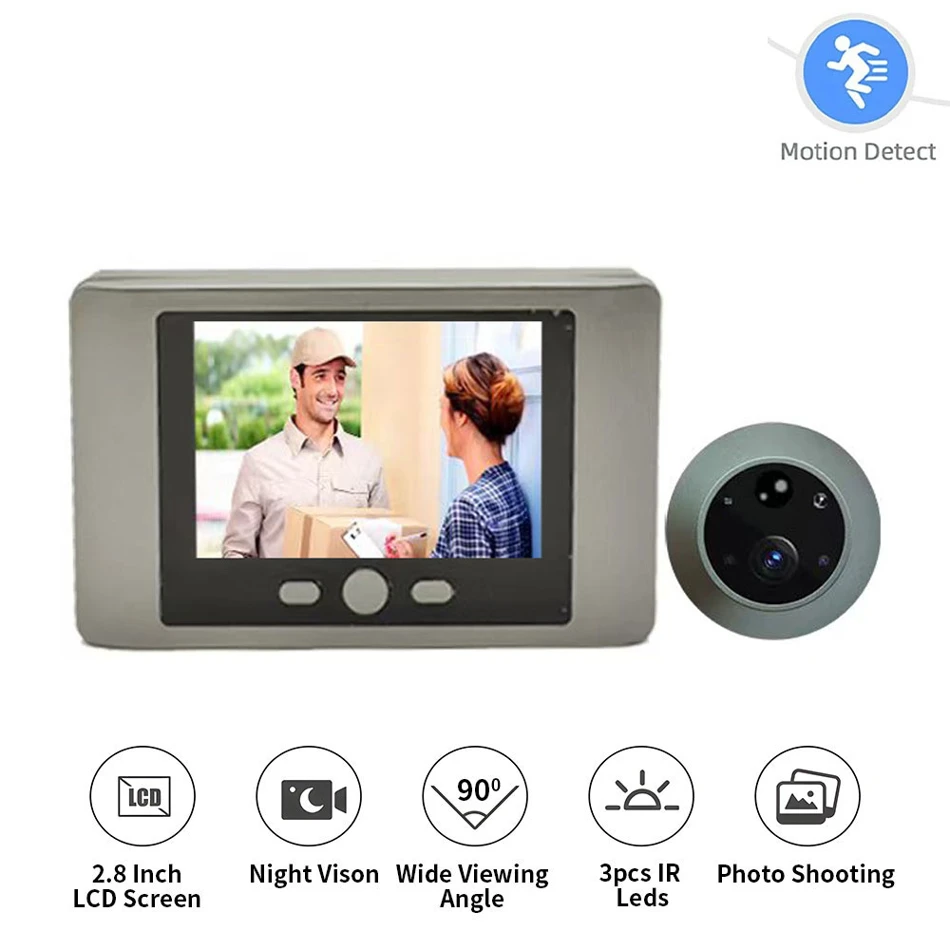 Yuezhe Choice Smart Peephole Door Camera, PIR Motion Detector, 90° Wide Angle, 2.8-inch LCD Screen, Mini Door Eye