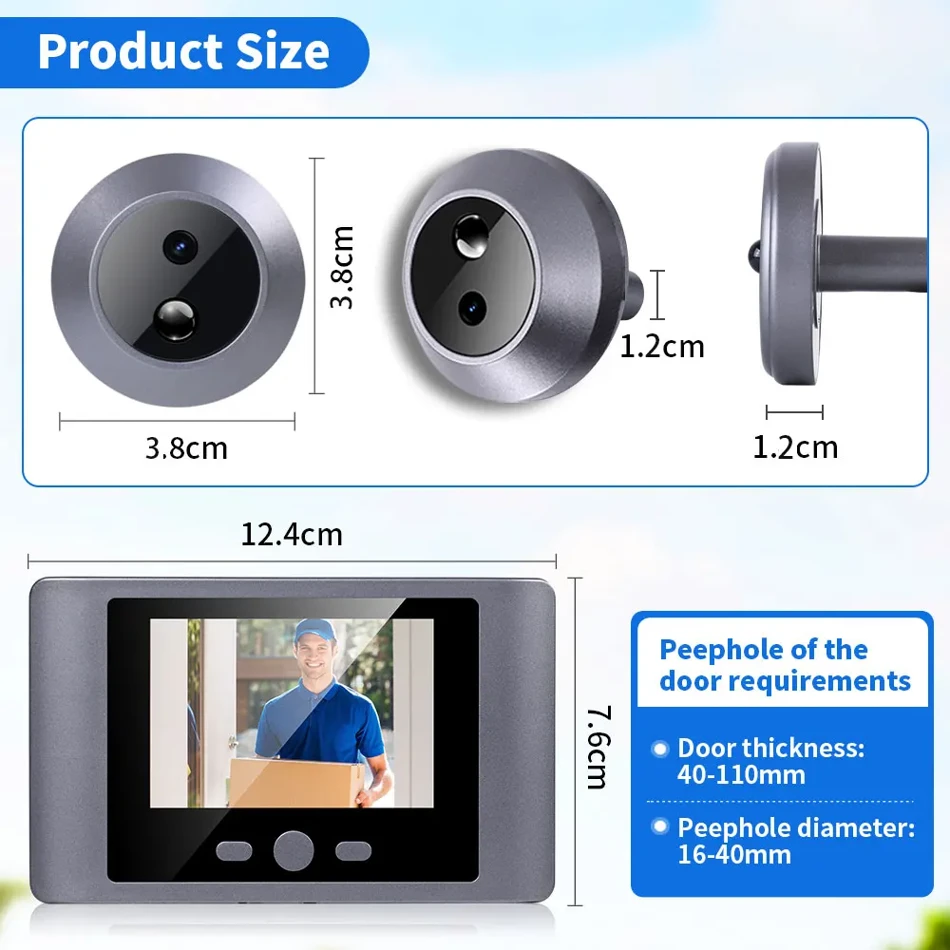 Yuezhe Choice Smart Peephole Door Camera, PIR Motion Detector, 90° Wide Angle, 2.8-inch LCD Screen, Mini Door Eye