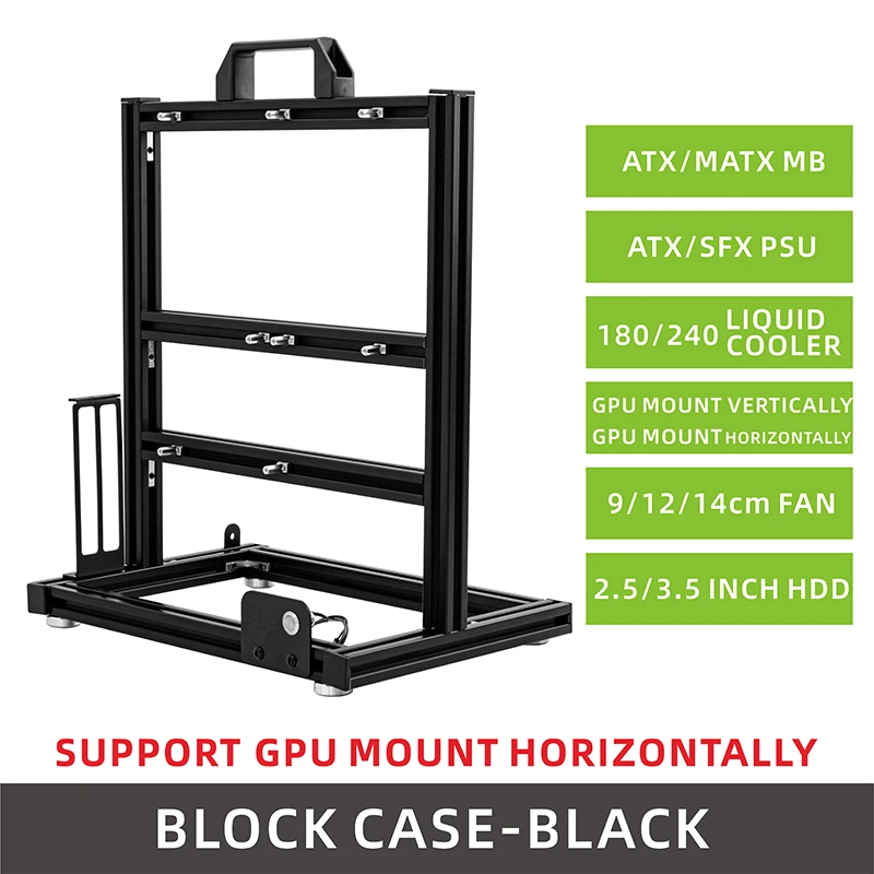 METALFISH BlockCase Aluminum Open Frame PC Case ATX M-ATX Motherboard Horizontal GPU Mount 240 Water Cooler Gaming Chassis