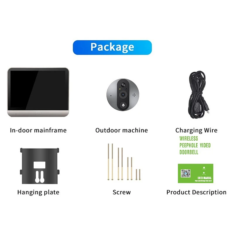 Yuezhe 3MP Wireless Doorbell with Monitor, WiFi Doorbell IP Peephole Camera, 5000mAh Battery, PIR Motion Detector, IR, Digital Display