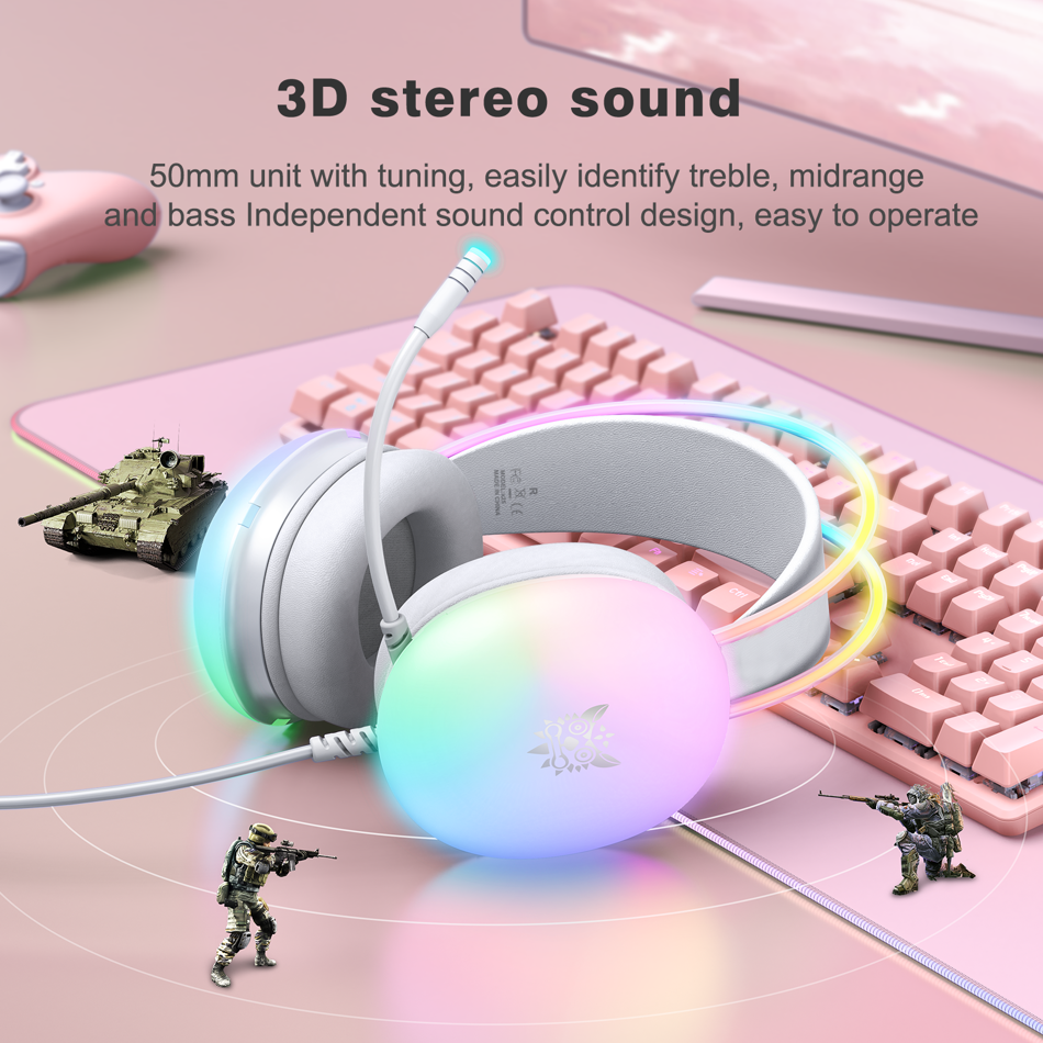 ONIKUMA Gaming Headset Wired Over Ear Headphones with Microphone RGB Lighting PC and iPhone Compatible