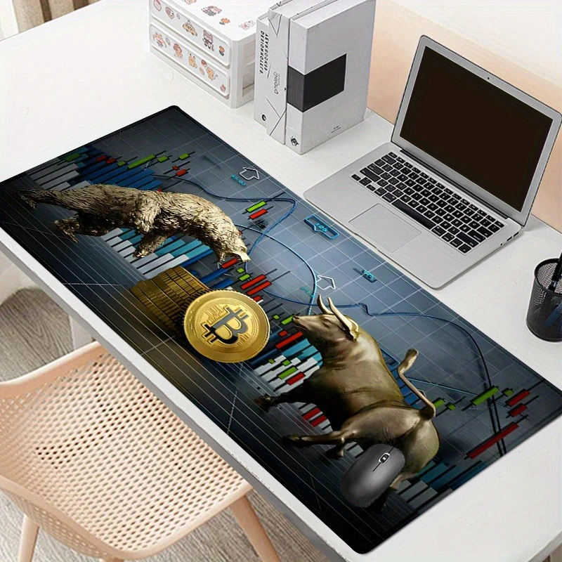 Large Crypto Bear with Bitcoin Gaming Mouse Pad XXL Anti-Slip Rubber Table Pads Rubber HD Gaming Keyboard Mousepad Long Desk Mat
