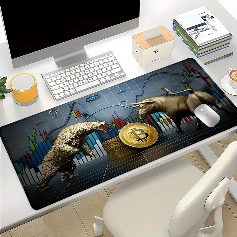 Large Crypto Bear with Bitcoin Gaming Mouse Pad XXL Anti-Slip Rubber Table Pads Rubber HD Gaming Keyboard Mousepad Long Desk Mat