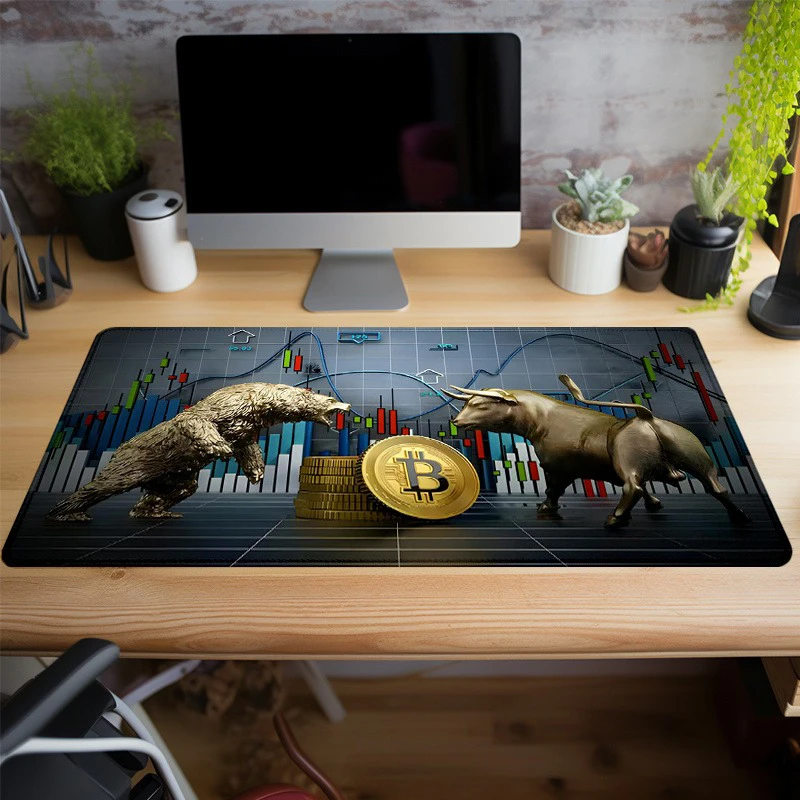 Large Crypto Bear with Bitcoin Gaming Mouse Pad XXL Anti-Slip Rubber Table Pads Rubber HD Gaming Keyboard Mousepad Long Desk Mat