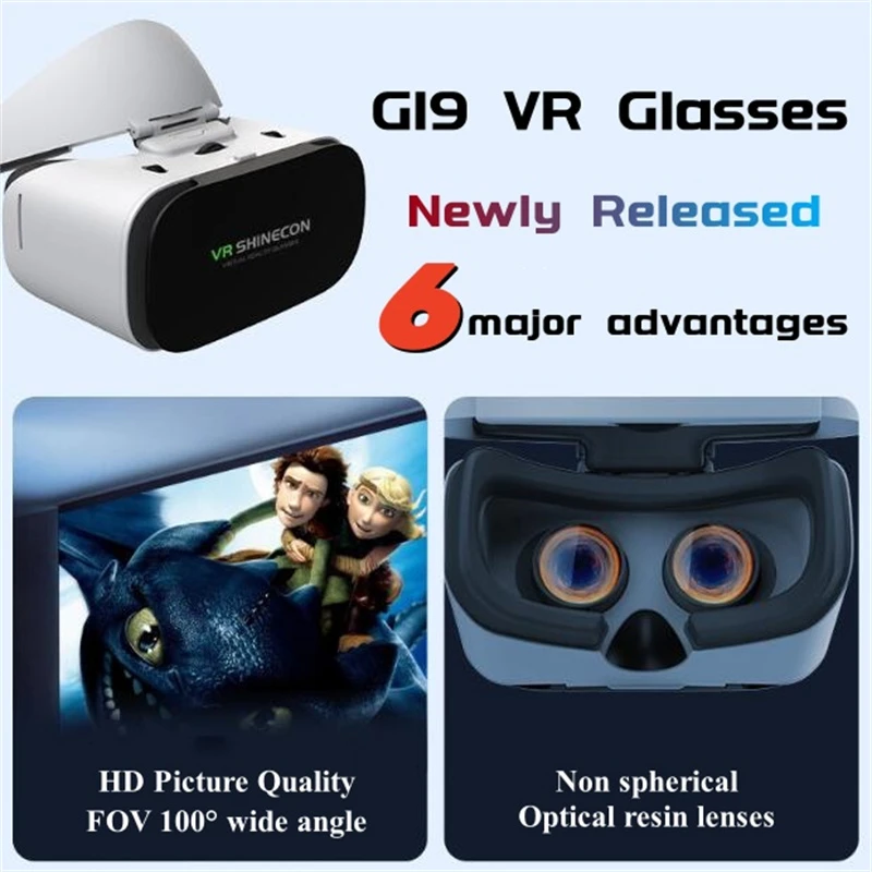 Virtual Reality VR Glasses IMAX 3D Goggles Cardboard VR Helmet, 4.7-6.5 Inch iOS Android Phone, Game Joystick