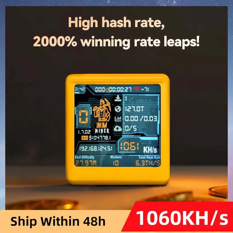 ESP32 BTC Solo Lottery Miner Smart TV Hashrate 1060KHs Silent Desktop Clock