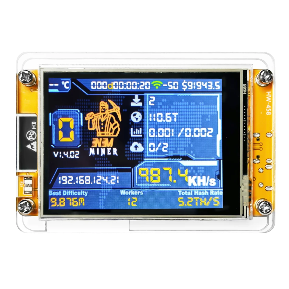 NerdMiner V2 NMMiner Solo Lottery Bitcoin Miner 980KHs Hashrate ESP32 2.8 inch Smart Display DROOM