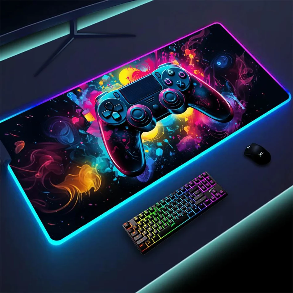 Gamepad Pattern Mouse Pad XXL RGB Keyboard Cover Colorful LED Light E-sports Computer Gamer Glow Long Desk Mat