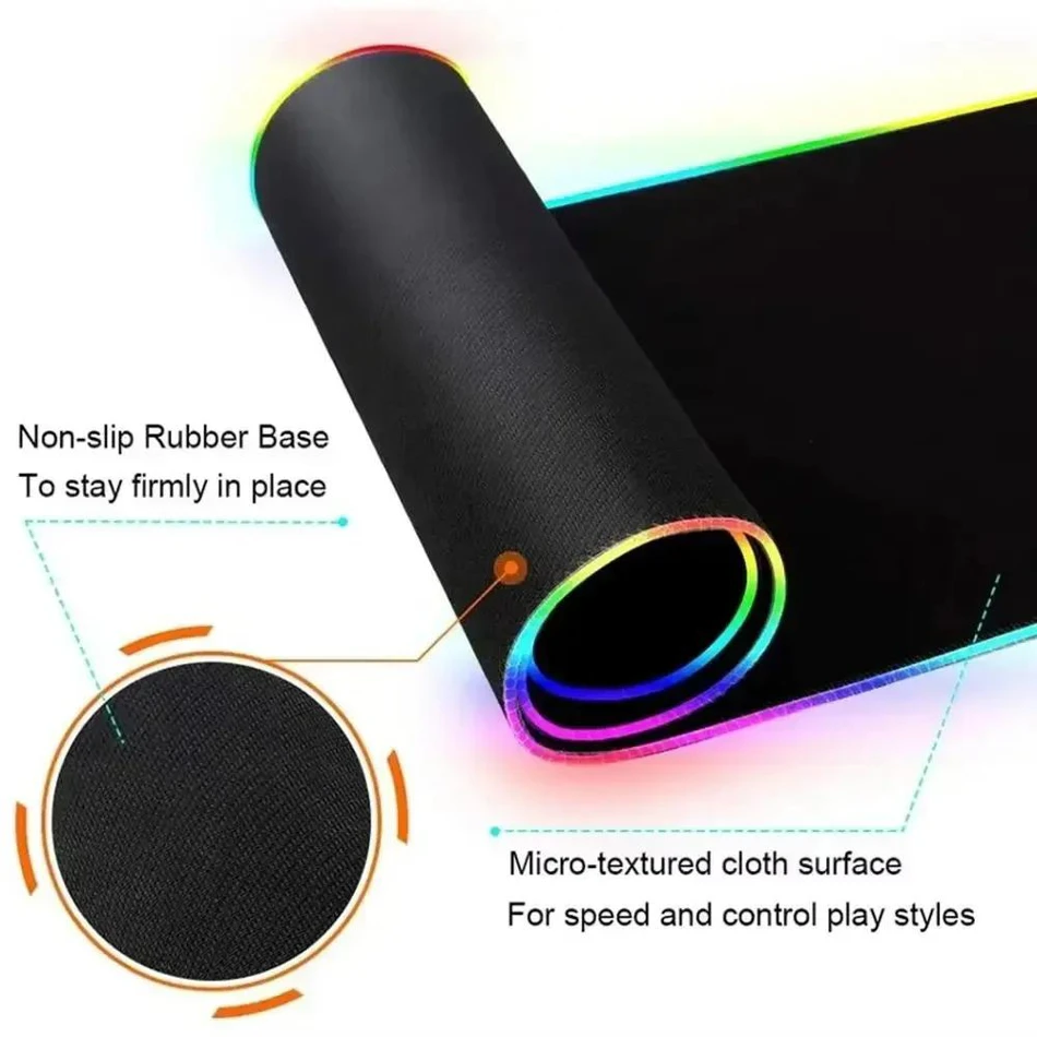 Gamepad Pattern Mouse Pad XXL RGB Keyboard Cover Colorful LED Light E-sports Computer Gamer Glow Long Desk Mat