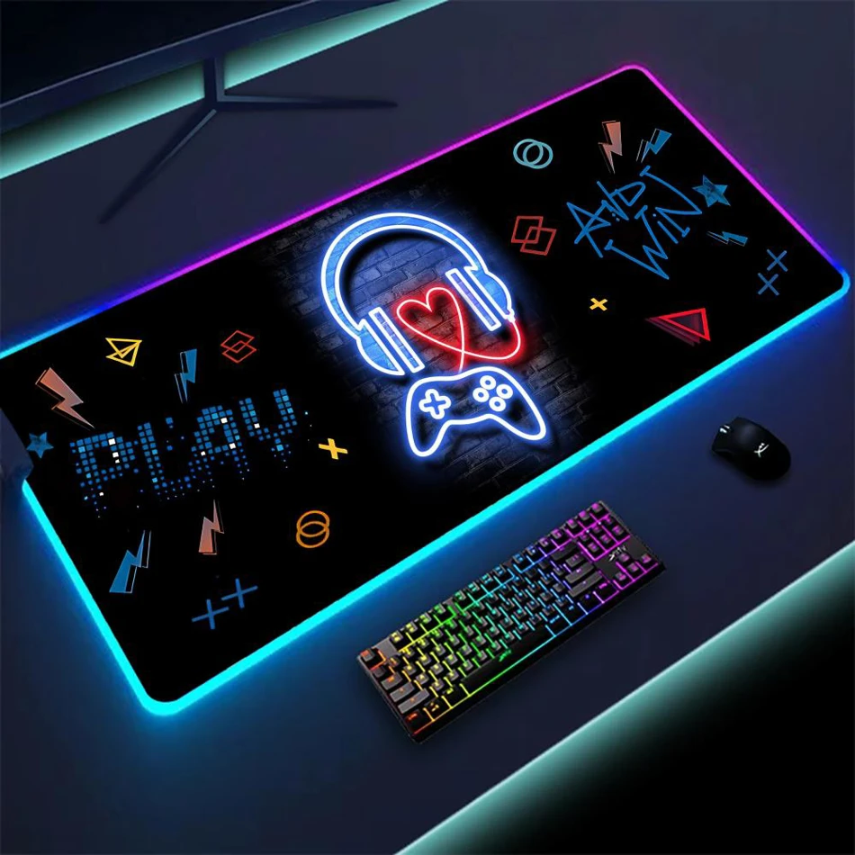 Gamepad Pattern Mouse Pad XXL RGB Keyboard Cover Colorful LED Light E-sports Computer Gamer Glow Long Desk Mat