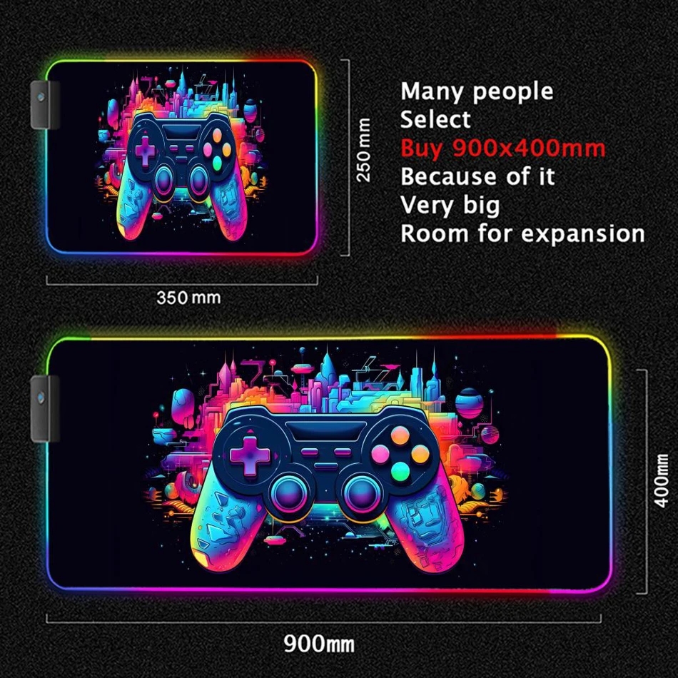 Gamepad Pattern Mouse Pad XXL RGB Keyboard Cover Colorful LED Light E-sports Computer Gamer Glow Long Desk Mat