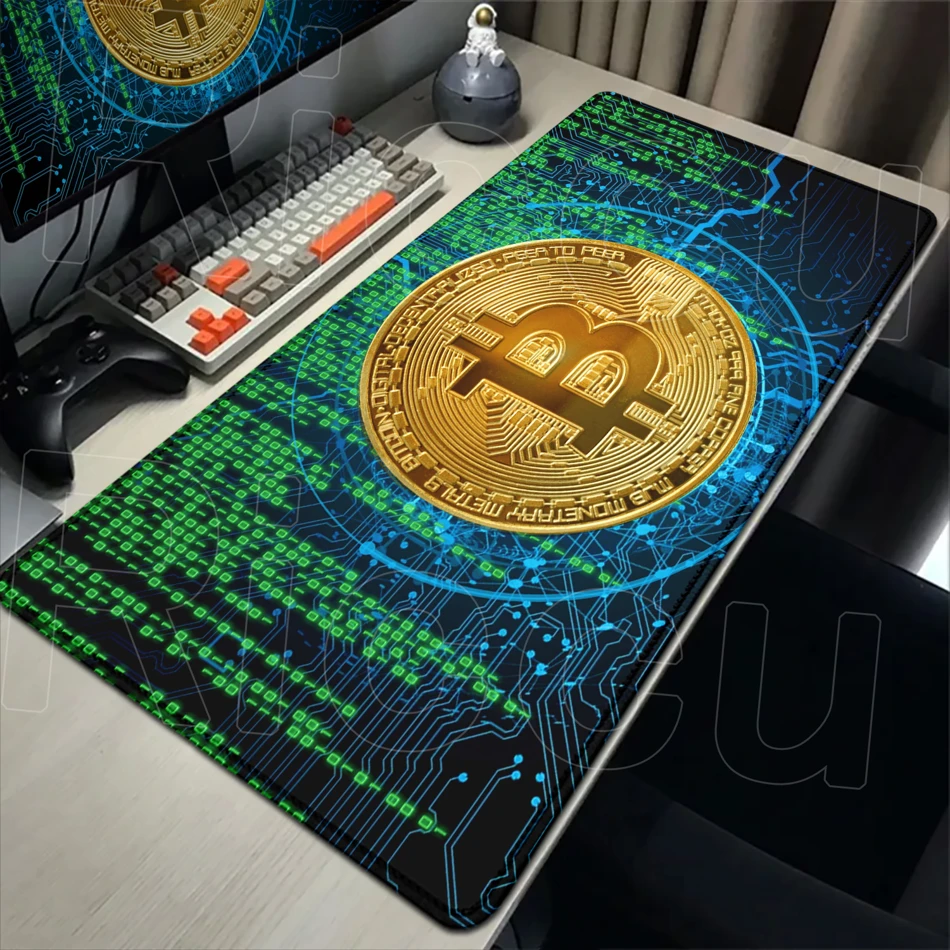 Bitcoin Logo Black Mice Mat XXL Large Computer Trader Desk Pad 40x90cm Gaming Keyboard Mousepad Office Anti-slip Washable Carpet