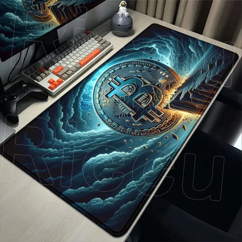 Bitcoin Logo Black Mice Mat XXL Large Computer Trader Desk Pad 40x90cm Gaming Keyboard Mousepad Office Anti-slip Washable Carpet