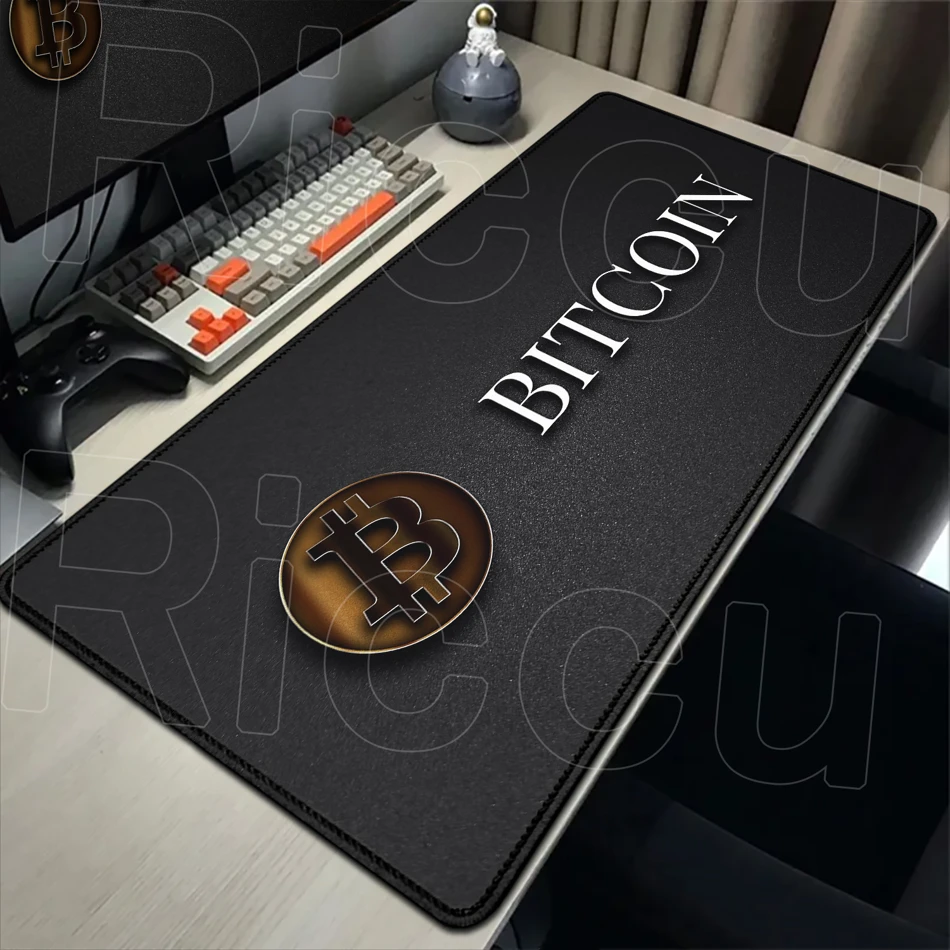 Bitcoin Logo Black Mice Mat XXL Large Computer Trader Desk Pad 40x90cm Gaming Keyboard Mousepad Office Anti-slip Washable Carpet