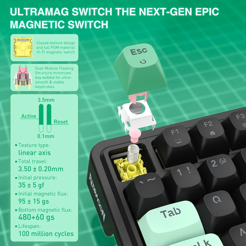 Redragon K686 HE Rapid Trigger Gaming Mechanical Keyboard 98 Keys Wired UltraMag POM Magnetic Switch