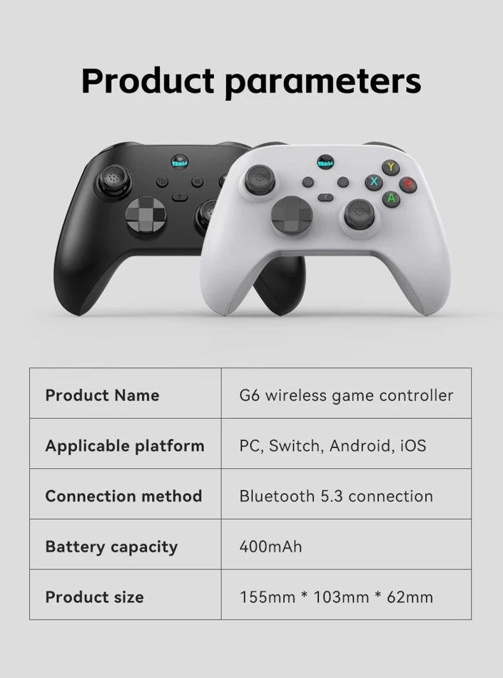 G6 Wireless Mobile Game Controller with Hall Effect Joysticks and Triggers for Switch, PC, Android, and iOS