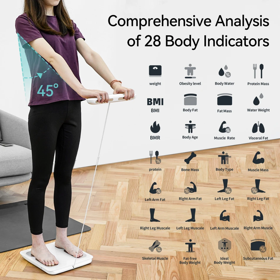 FSAHSA Smart Digital Bathroom Scale 8 Electrodes Color TFT Display Body Weight Fat BMI Muscle Mass Measurement