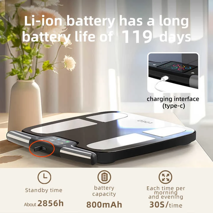 FSAHSA Smart Digital Bathroom Scale 8 Electrodes Color TFT Display Body Weight Fat BMI Muscle Mass Measurement