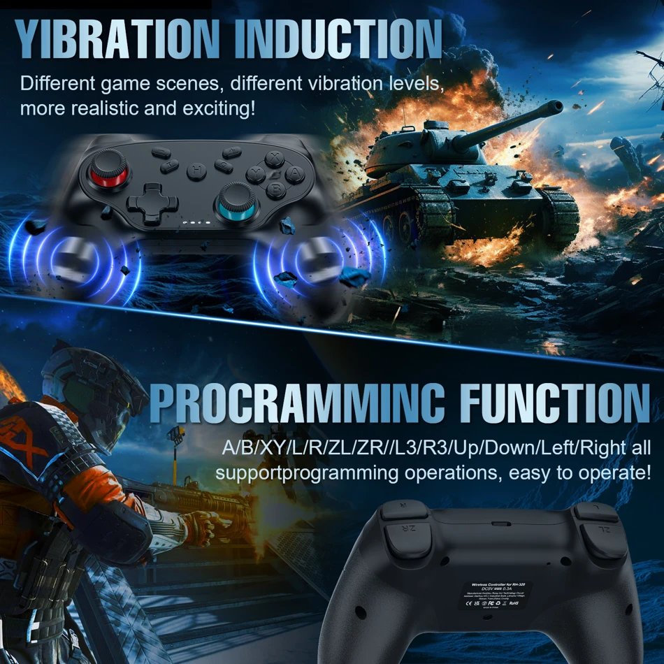 Wireless Pro Game Controller with Turbo Function for Nintendo Switch, OLED, and PC. Bluetooth gamepad featuring ergonomic design and precise controls for seamless gaming.