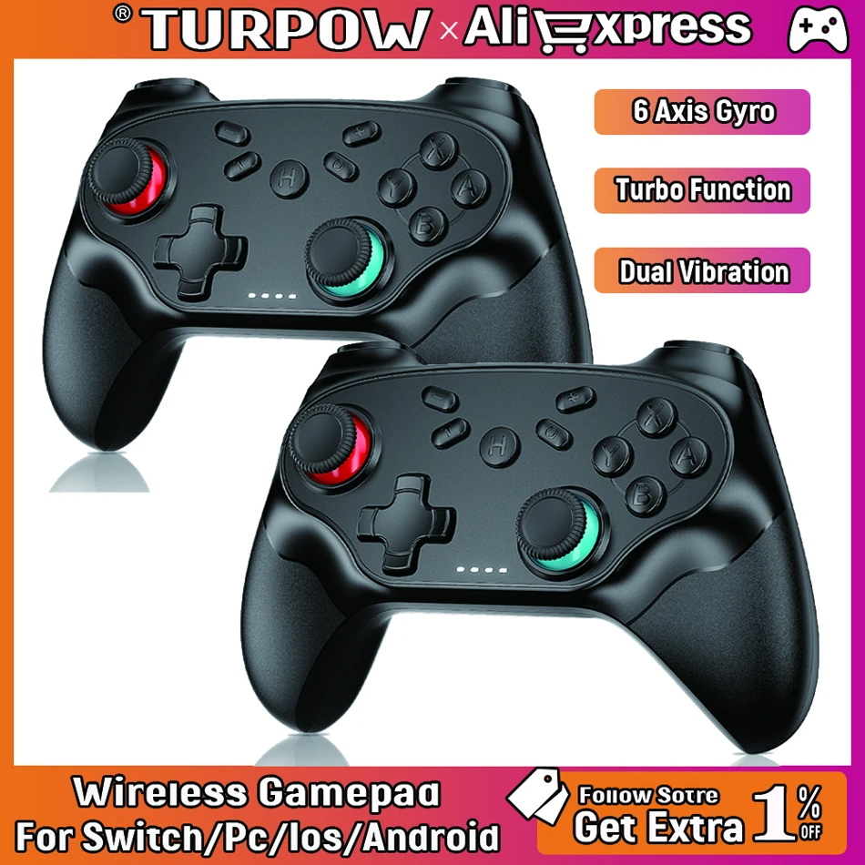 Wireless Pro Game Controller with Turbo Function for Nintendo Switch, OLED, and PC. Bluetooth gamepad featuring ergonomic design and precise controls for seamless gaming.