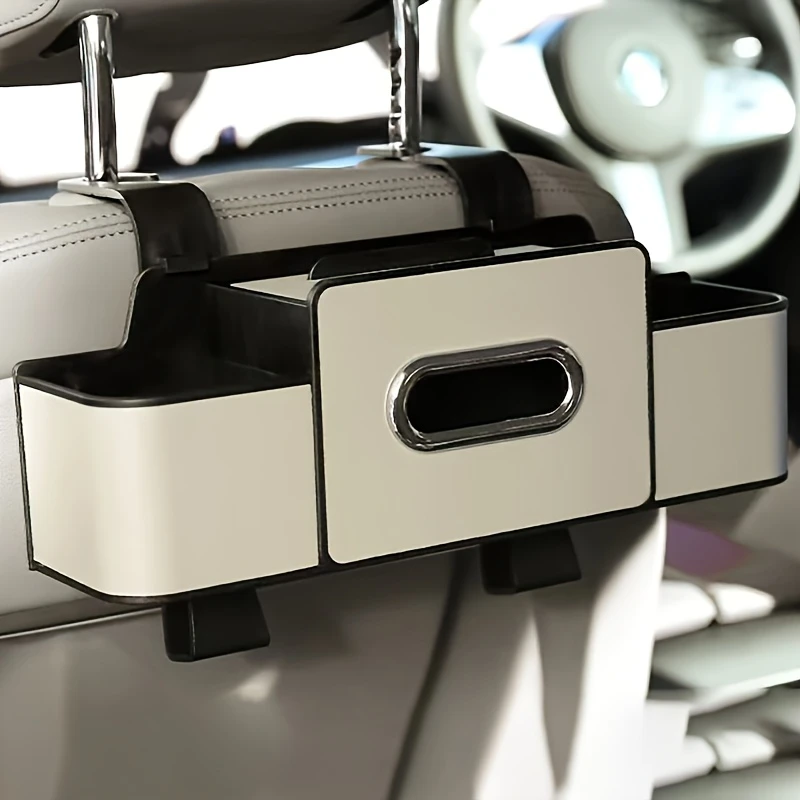 Car Seat Organizer with ABS Box & Tissue Holder. Double Storage for Snacks/Drinks. Easy Install, Durable Resin for All Cars.