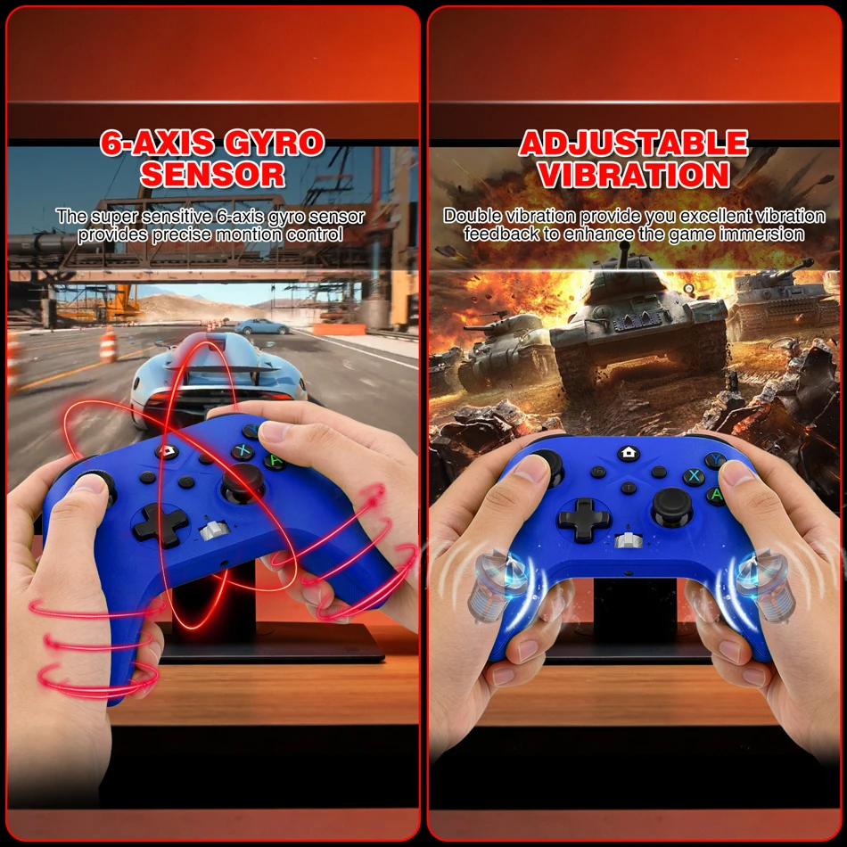2.4G Wireless Controller for Xbox Series X, S, One, and PC featuring 6-axis gyro, turbo function, and ergonomic joystick design for seamless gaming.