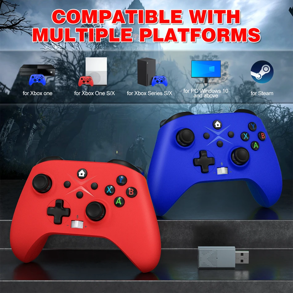 2.4G Wireless Controller for Xbox Series X, S, One, and PC featuring 6-axis gyro, turbo function, and ergonomic joystick design for seamless gaming.