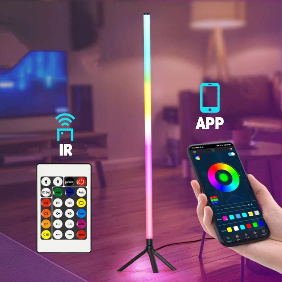 360° Dimmable Floor Lamp 103cm RGB USB Lights For Gaming Living Room Bedroom Corner Light with Bluetooth App & Remote Control