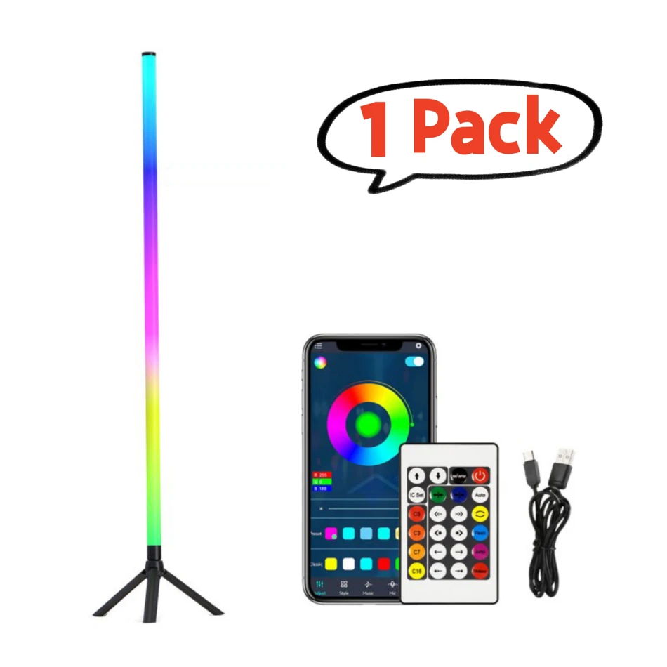 360° Dimmable Floor Lamp 103cm RGB USB Lights For Gaming Living Room Bedroom Corner Light with Bluetooth App & Remote Control
