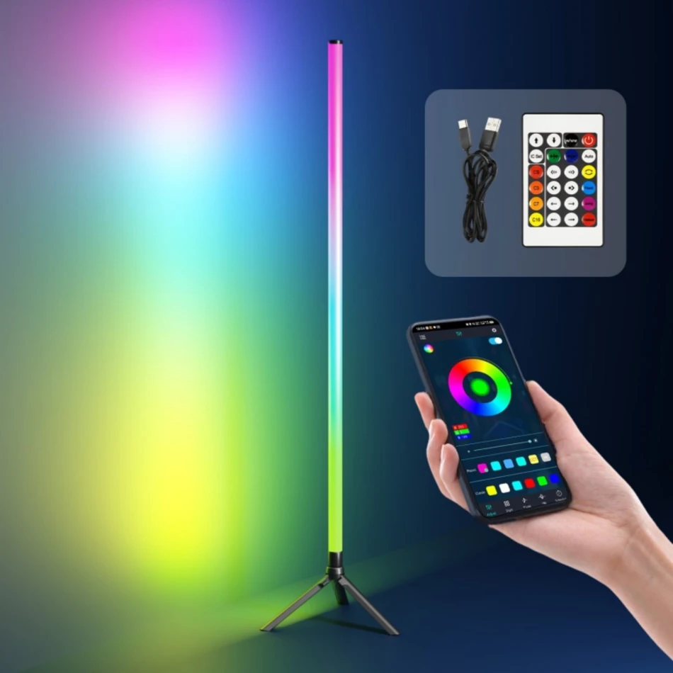 360° Dimmable Floor Lamp 103cm RGB USB Lights For Gaming Living Room Bedroom Corner Light with Bluetooth App & Remote Control