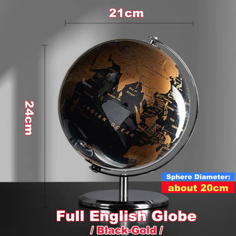 Geography World Globe 20cm HD Desk Teaching Sphere Metal Bracket 360 Rotation Home Office Light Luxury Crafts